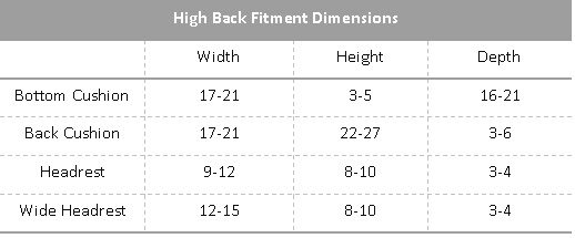 Size Chart High back